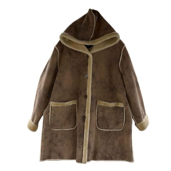 Dennis Basso Tan Hooded Faux Suede and Mink Fur Coat Jacket Size Extra Large XL - Picture 1 of 8